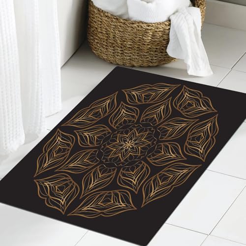 JHAOUNUK Weich Badezimmerteppich 60x90cm,Premium Gold Mandala Vektor Kunst Muster Design,rutschfest waschbar Badematte Flauschige Badteppich Saugfähig Badvorleger Duschvorleger JHAOUNUK Weich Badezimmerteppich 60x90cm,Premium Gold Mandala Vektor Kunst Muster Design,rutschfest waschbar Badematte Flauschige Badteppich Saugfähig Badvorleger Duschvorleger von JHAOUNUK