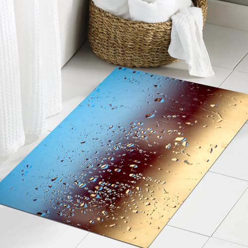 JHAOUNUK Weich Badezimmerteppich 60x90cm,Regen, Nahaufnahme Regentropfen auf Glas natürliche Sprays Kugel Contra,rutschfest waschbar Badematte Flauschige Badteppich Saugfähig Badvorleger Duschvorleger von JHAOUNUK
