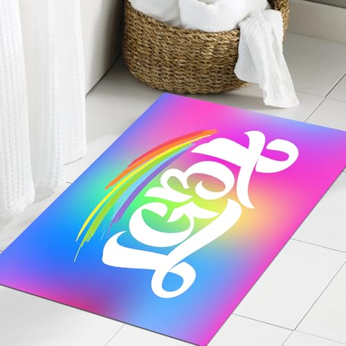 JHAOUNUK Weich Badezimmerteppich 60x90cm,Regenbogen H Colorf Bettwäsche Gay LGBT Schriftzug Konzeptionelle Poste,rutschfest waschbar Badematte Flauschige Badteppich Saugfähig Badvorleger Duschvorleger von JHAOUNUK