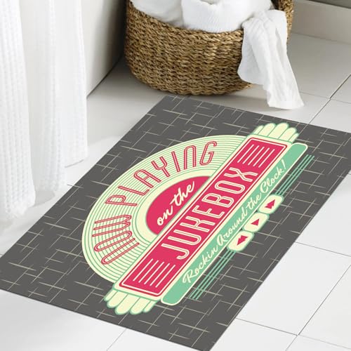JHAOUNUK Weich Badezimmerteppich 60x90cm,Retro Jukebox P Schwarz und Weiß im Alten Filmstil,rutschfest waschbar Badematte Flauschige Badteppich Saugfähig Badvorleger Duschvorleger JHAOUNUK Weich Badezimmerteppich 60x90cm,Retro Jukebox P Schwarz und Weiß im Alten Filmstil,rutschfest waschbar Badematte Flauschige Badteppich Saugfähig Badvorleger Duschvorleger von JHAOUNUK