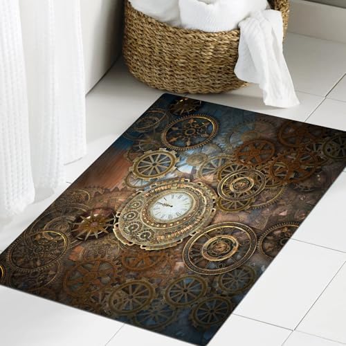 JHAOUNUK Weich Badezimmerteppich 60x90cm,Rostiger Steampunk-Hintergrund mit Uhr und verschiedenen Arten von Zahn,rutschfest waschbar Badematte Flauschige Badteppich Saugfähig Badvorleger Duschvorleger JHAOUNUK Weich Badezimmerteppich 60x90cm,Rostiger Steampunk-Hintergrund mit Uhr und verschiedenen Arten von Zahn,rutschfest waschbar Badematte Flauschige Badteppich Saugfähig Badvorleger Duschvorleger von JHAOUNUK