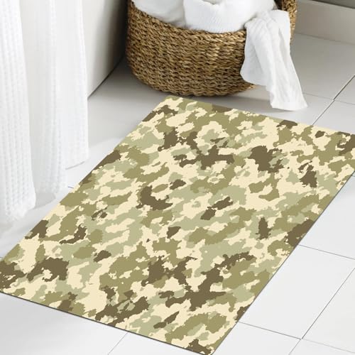 JHAOUNUK Weich Badezimmerteppich 60x90cm,Sandtarnung in verschiedenen Grün-, Oliv- und Beigetönen. Es handelt si,rutschfest waschbar Badematte Flauschige Badteppich Saugfähig Badvorleger Duschvorleger von JHAOUNUK