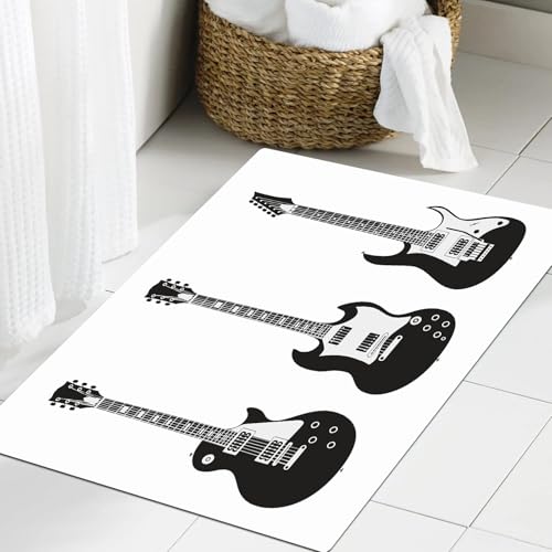 JHAOUNUK Weich Badezimmerteppich 60x90cm,Satz schwarz-weißer E-Gitarren isoliert auf weißem Hintergrund. Beliebt,rutschfest waschbar Badematte Flauschige Badteppich Saugfähig Badvorleger Duschvorleger JHAOUNUK Weich Badezimmerteppich 60x90cm,Satz schwarz-weißer E-Gitarren isoliert auf weißem Hintergrund. Beliebt,rutschfest waschbar Badematte Flauschige Badteppich Saugfähig Badvorleger Duschvorleger von JHAOUNUK