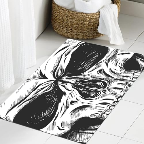 JHAOUNUK Weich Badezimmerteppich 60x90cm,Schädel im Schwarz-Weiß-Symbol-Vektor-Illustration-Grafik-Design gezeic,rutschfest waschbar Badematte Flauschige Badteppich Saugfähig Badvorleger Duschvorleger JHAOUNUK Weich Badezimmerteppich 60x90cm,Schädel im Schwarz-Weiß-Symbol-Vektor-Illustration-Grafik-Design gezeic,rutschfest waschbar Badematte Flauschige Badteppich Saugfähig Badvorleger Duschvorleger von JHAOUNUK