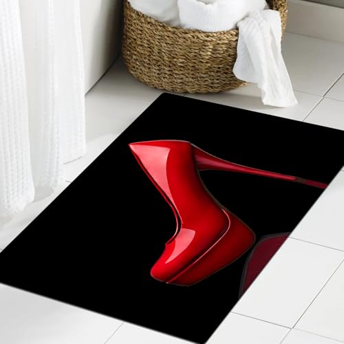 JHAOUNUK Weich Badezimmerteppich 60x90cm,Sex Frauen Schuhe rote High Heels in schwarzem Design,rutschfest waschbar Badematte Flauschige Badteppich Saugfähig Badvorleger Duschvorleger JHAOUNUK Weich Badezimmerteppich 60x90cm,Sex Frauen Schuhe rote High Heels in schwarzem Design,rutschfest waschbar Badematte Flauschige Badteppich Saugfähig Badvorleger Duschvorleger von JHAOUNUK