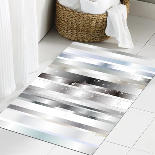 JHAOUNUK Weich Badezimmerteppich 60x90cm,Silber, Moderne Komposition mit vertikalen Farbbändern und Figuren,rutschfest waschbar Badematte Flauschige Badteppich Saugfähig Badvorleger Duschvorleger JHAOUNUK Weich Badezimmerteppich 60x90cm,Silber, Moderne Komposition mit vertikalen Farbbändern und Figuren,rutschfest waschbar Badematte Flauschige Badteppich Saugfähig Badvorleger Duschvorleger von JHAOUNUK