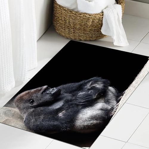 JHAOUNUK Weich Badezimmerteppich 60x90cm,Silbernes Tier Gorilla Grau In Gefahr Trauriges Baby Zurück Wildlife Ki,rutschfest waschbar Badematte Flauschige Badteppich Saugfähig Badvorleger Duschvorleger JHAOUNUK Weich Badezimmerteppich 60x90cm,Silbernes Tier Gorilla Grau In Gefahr Trauriges Baby Zurück Wildlife Ki,rutschfest waschbar Badematte Flauschige Badteppich Saugfähig Badvorleger Duschvorleger von JHAOUNUK