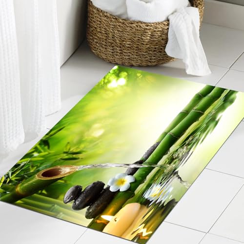 JHAOUNUK Weich Badezimmerteppich 60x90cm,Spa, Meditation und Zen Foto von Bambusstäben Kerze und Basaltsteine Th,rutschfest waschbar Badematte Flauschige Badteppich Saugfähig Badvorleger Duschvorleger von JHAOUNUK