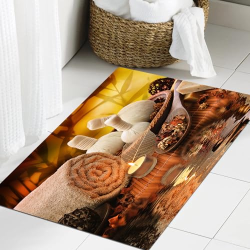 JHAOUNUK Weich Badezimmerteppich 60x90cm,Spa-Dekor, Outdoor-Spa-Massage-Einstellung bei Sonnenuntergang mit Kerz,rutschfest waschbar Badematte Flauschige Badteppich Saugfähig Badvorleger Duschvorleger von JHAOUNUK