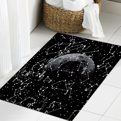 JHAOUNUK Weich Badezimmerteppich 60x90cm,Sternbild Mond Astronomie in Schwarz und Weiß,rutschfest waschbar Badematte Flauschige Badteppich Saugfähig Badvorleger Duschvorleger von JHAOUNUK