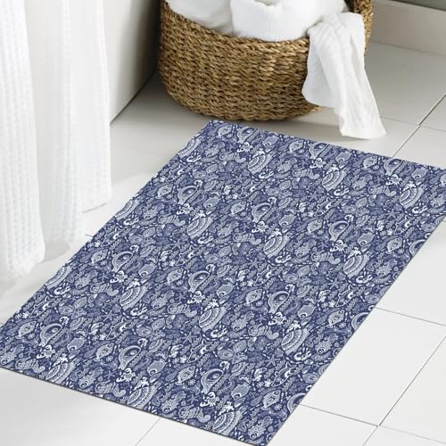 JHAOUNUK Weich Badezimmerteppich 60x90cm,Textil-Design-Muster-Konzept in Blauer Farbe,rutschfest waschbar Badematte Flauschige Badteppich Saugfähig Badvorleger Duschvorleger JHAOUNUK Weich Badezimmerteppich 60x90cm,Textil-Design-Muster-Konzept in Blauer Farbe,rutschfest waschbar Badematte Flauschige Badteppich Saugfähig Badvorleger Duschvorleger von JHAOUNUK