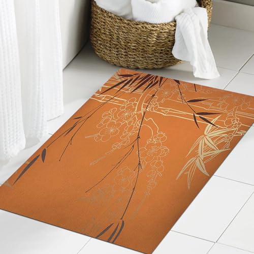 JHAOUNUK Weich Badezimmerteppich 60x90cm,Thema der Natur die Blume - Dekoration Freihand Skizzieren,rutschfest waschbar Badematte Flauschige Badteppich Saugfähig Badvorleger Duschvorleger von JHAOUNUK