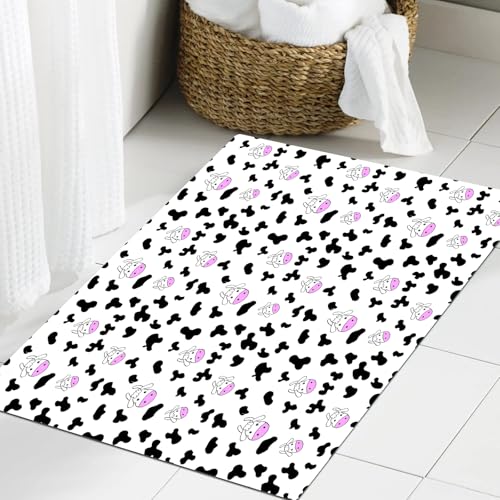 JHAOUNUK Weich Badezimmerteppich 60x90cm,Tier Kuhfell Muster Gekritzel Cartoon Child4,rutschfest waschbar Badematte Flauschige Badteppich Saugfähig Badvorleger Duschvorleger von JHAOUNUK