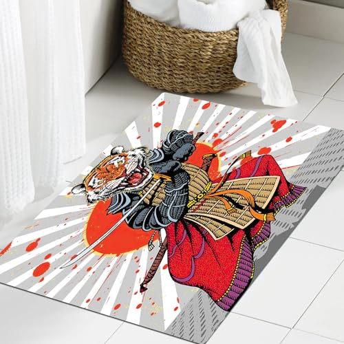 JHAOUNUK Weich Badezimmerteppich 60x90cm,Tiger-Samurai mit Schwert in traditioneller Kleidung,rutschfest waschbar Badematte Flauschige Badteppich Saugfähig Badvorleger Duschvorleger JHAOUNUK Weich Badezimmerteppich 60x90cm,Tiger-Samurai mit Schwert in traditioneller Kleidung,rutschfest waschbar Badematte Flauschige Badteppich Saugfähig Badvorleger Duschvorleger von JHAOUNUK