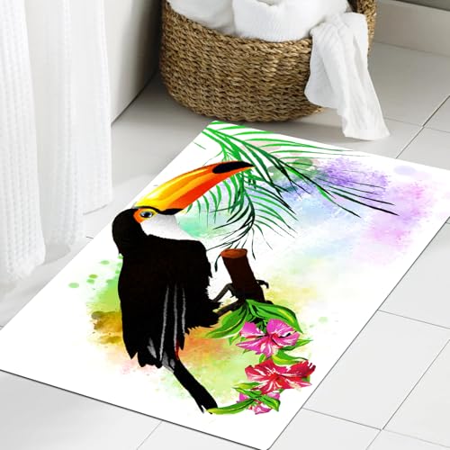 JHAOUNUK Weich Badezimmerteppich 60x90cm,Tropischer Vogel in Blumen isoliert auf weißem Hintergrund.,rutschfest waschbar Badematte Flauschige Badteppich Saugfähig Badvorleger Duschvorleger JHAOUNUK Weich Badezimmerteppich 60x90cm,Tropischer Vogel in Blumen isoliert auf weißem Hintergrund.,rutschfest waschbar Badematte Flauschige Badteppich Saugfähig Badvorleger Duschvorleger von JHAOUNUK