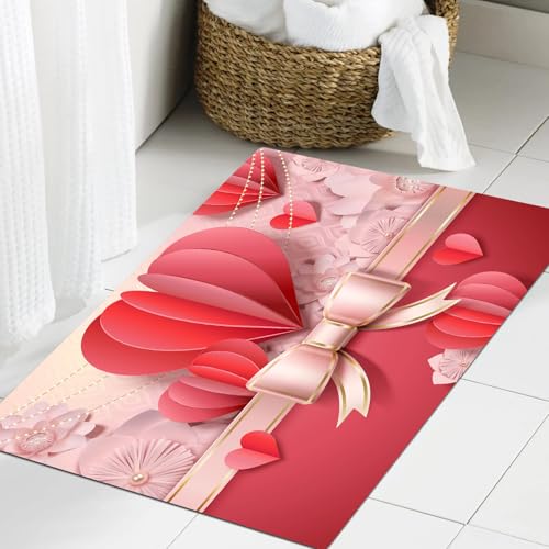 JHAOUNUK Weich Badezimmerteppich 60x90cm,Valentinstag 3D Liebe Herzform und rosa Blumen Design und Schmetterling,rutschfest waschbar Badematte Flauschige Badteppich Saugfähig Badvorleger Duschvorleger JHAOUNUK Weich Badezimmerteppich 60x90cm,Valentinstag 3D Liebe Herzform und rosa Blumen Design und Schmetterling,rutschfest waschbar Badematte Flauschige Badteppich Saugfähig Badvorleger Duschvorleger von JHAOUNUK