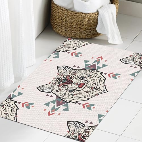 JHAOUNUK Weich Badezimmerteppich 60x90cm,Vektor Grunge buntes nahtloses Muster mit Wolf im Stammesstil mit ethni,rutschfest waschbar Badematte Flauschige Badteppich Saugfähig Badvorleger Duschvorleger JHAOUNUK Weich Badezimmerteppich 60x90cm,Vektor Grunge buntes nahtloses Muster mit Wolf im Stammesstil mit ethni,rutschfest waschbar Badematte Flauschige Badteppich Saugfähig Badvorleger Duschvorleger von JHAOUNUK