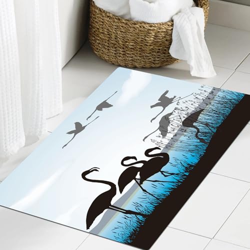 JHAOUNUK Weich Badezimmerteppich 60x90cm,Vektor-Illustration Silhouetten Flamingo in der Natur,rutschfest waschbar Badematte Flauschige Badteppich Saugfähig Badvorleger Duschvorleger JHAOUNUK Weich Badezimmerteppich 60x90cm,Vektor-Illustration Silhouetten Flamingo in der Natur,rutschfest waschbar Badematte Flauschige Badteppich Saugfähig Badvorleger Duschvorleger von JHAOUNUK