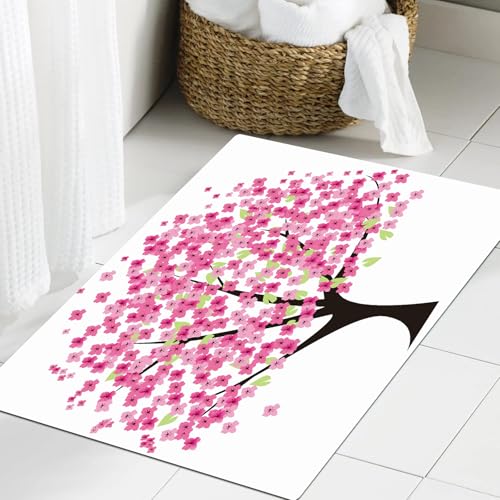 JHAOUNUK Weich Badezimmerteppich 60x90cm,Vektor Kirschbaum in Blüte,rutschfest waschbar Badematte Flauschige Badteppich Saugfähig Badvorleger Duschvorleger JHAOUNUK Weich Badezimmerteppich 60x90cm,Vektor Kirschbaum in Blüte,rutschfest waschbar Badematte Flauschige Badteppich Saugfähig Badvorleger Duschvorleger von JHAOUNUK
