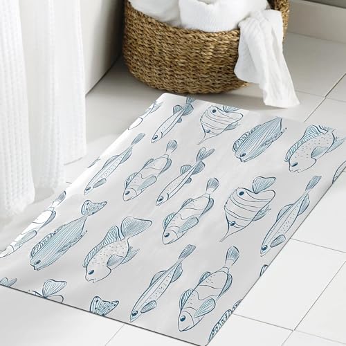 JHAOUNUK Weich Badezimmerteppich 60x90cm,Vektor Nahtlose Muster mit Fischen,rutschfest waschbar Badematte Flauschige Badteppich Saugfähig Badvorleger Duschvorleger JHAOUNUK Weich Badezimmerteppich 60x90cm,Vektor Nahtlose Muster mit Fischen,rutschfest waschbar Badematte Flauschige Badteppich Saugfähig Badvorleger Duschvorleger von JHAOUNUK