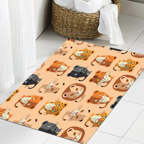 JHAOUNUK Weich Badezimmerteppich 60x90cm,Vektor Nahtlose Muster mit Tieren Löwe Tiger Panther,rutschfest waschbar Badematte Flauschige Badteppich Saugfähig Badvorleger Duschvorleger JHAOUNUK Weich Badezimmerteppich 60x90cm,Vektor Nahtlose Muster mit Tieren Löwe Tiger Panther,rutschfest waschbar Badematte Flauschige Badteppich Saugfähig Badvorleger Duschvorleger von JHAOUNUK