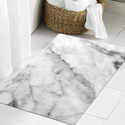 JHAOUNUK Weich Badezimmerteppich 60x90cm,Weiß-graue Marmorstruktur (Muster für Tapetenhintergrund oder Hintergru,rutschfest waschbar Badematte Flauschige Badteppich Saugfähig Badvorleger Duschvorleger von JHAOUNUK
