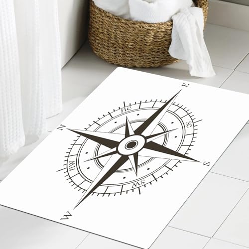 JHAOUNUK Weich Badezimmerteppich 60x90cm,Windrose Vektor schwarz und weiß,rutschfest waschbar Badematte Flauschige Badteppich Saugfähig Badvorleger Duschvorleger JHAOUNUK Weich Badezimmerteppich 60x90cm,Windrose Vektor schwarz und weiß,rutschfest waschbar Badematte Flauschige Badteppich Saugfähig Badvorleger Duschvorleger von JHAOUNUK