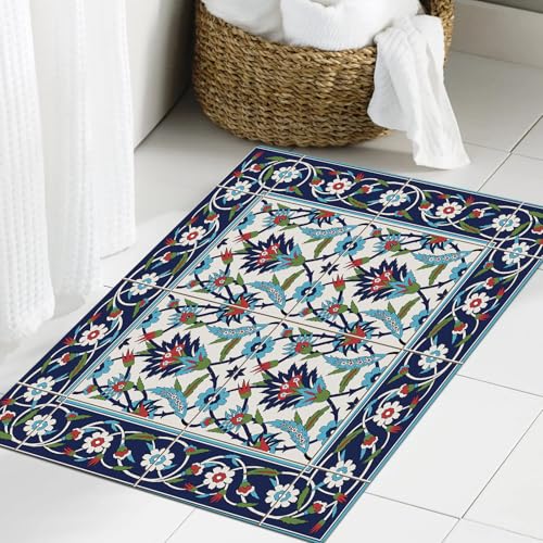 JHAOUNUK Weich Badezimmerteppich 60x90cm,Wunderschönes nahtloses Muster aus Kacheln und Rändern. Marokkanische p,rutschfest waschbar Badematte Flauschige Badteppich Saugfähig Badvorleger Duschvorleger JHAOUNUK Weich Badezimmerteppich 60x90cm,Wunderschönes nahtloses Muster aus Kacheln und Rändern. Marokkanische p,rutschfest waschbar Badematte Flauschige Badteppich Saugfähig Badvorleger Duschvorleger von JHAOUNUK