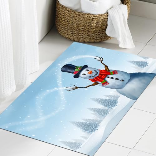 JHAOUNUK Weich Badezimmerteppich 60x90cm,Zauberhafter Winter-Schneemann-Hintergrund und Weihnachtsfeiertagslands,rutschfest waschbar Badematte Flauschige Badteppich Saugfähig Badvorleger Duschvorleger JHAOUNUK Weich Badezimmerteppich 60x90cm,Zauberhafter Winter-Schneemann-Hintergrund und Weihnachtsfeiertagslands,rutschfest waschbar Badematte Flauschige Badteppich Saugfähig Badvorleger Duschvorleger von JHAOUNUK