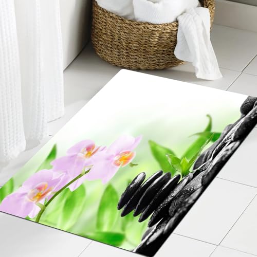 JHAOUNUK Weich Badezimmerteppich 60x90cm,Zen-Basaltsteine und Orchidee mit Tau,rutschfest waschbar Badematte Flauschige Badteppich Saugfähig Badvorleger Duschvorleger JHAOUNUK Weich Badezimmerteppich 60x90cm,Zen-Basaltsteine und Orchidee mit Tau,rutschfest waschbar Badematte Flauschige Badteppich Saugfähig Badvorleger Duschvorleger von JHAOUNUK