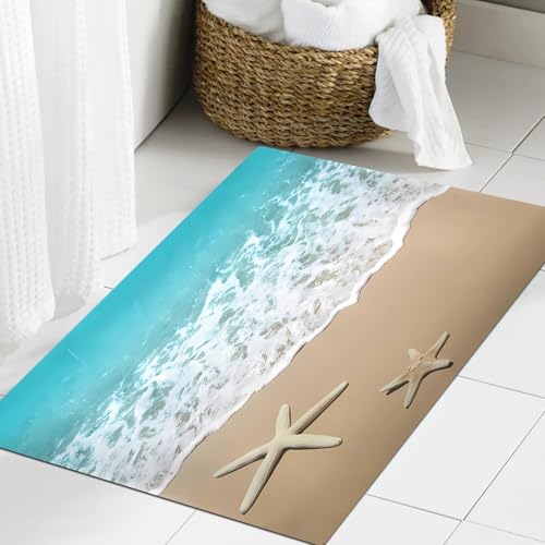 JHAOUNUK Weich Badezimmerteppich 60x90cm,Zwei Seesterne am Strand. Sand- und Meereswellen.,rutschfest waschbar Badematte Flauschige Badteppich Saugfähig Badvorleger Duschvorleger JHAOUNUK Weich Badezimmerteppich 60x90cm,Zwei Seesterne am Strand. Sand- und Meereswellen.,rutschfest waschbar Badematte Flauschige Badteppich Saugfähig Badvorleger Duschvorleger von JHAOUNUK