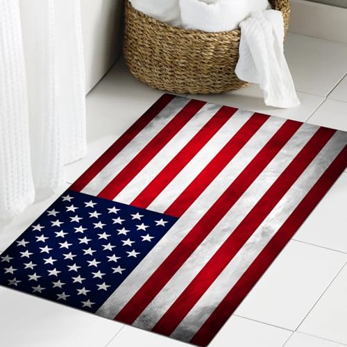 JHAOUNUK Weich Badezimmerteppich 60x90cm,amerikanische Flagge,rutschfest waschbar Badematte Flauschige Badteppich Saugfähig Badvorleger Duschvorleger von JHAOUNUK