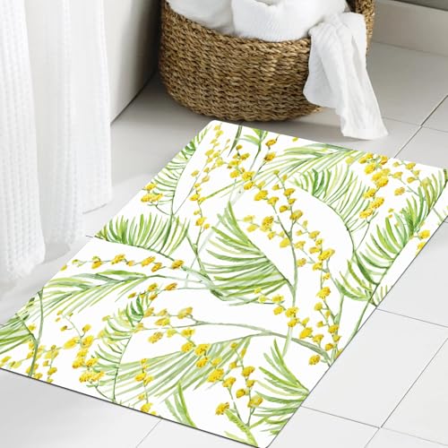 JHAOUNUK Weich Badezimmerteppich 60x90cm,aquarell mimose Muster Natur,rutschfest waschbar Badematte Flauschige Badteppich Saugfähig Badvorleger Duschvorleger JHAOUNUK Weich Badezimmerteppich 60x90cm,aquarell mimose Muster Natur,rutschfest waschbar Badematte Flauschige Badteppich Saugfähig Badvorleger Duschvorleger von JHAOUNUK
