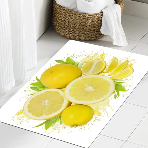 JHAOUNUK Weich Badezimmerteppich 60x90cm,gelbe Zitrone auf weißem Hintergrund,rutschfest waschbar Badematte Flauschige Badteppich Saugfähig Badvorleger Duschvorleger JHAOUNUK Weich Badezimmerteppich 60x90cm,gelbe Zitrone auf weißem Hintergrund,rutschfest waschbar Badematte Flauschige Badteppich Saugfähig Badvorleger Duschvorleger von JHAOUNUK