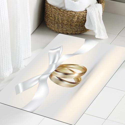JHAOUNUK Weich Badezimmerteppich 60x90cm,goldene Eheringe mit Bandraster-Version,rutschfest waschbar Badematte Flauschige Badteppich Saugfähig Badvorleger Duschvorleger von JHAOUNUK