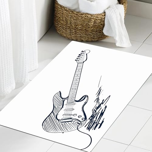 JHAOUNUK Weich Badezimmerteppich 60x90cm,handgezeichnete E-Gitarre auf weiß,rutschfest waschbar Badematte Flauschige Badteppich Saugfähig Badvorleger Duschvorleger JHAOUNUK Weich Badezimmerteppich 60x90cm,handgezeichnete E-Gitarre auf weiß,rutschfest waschbar Badematte Flauschige Badteppich Saugfähig Badvorleger Duschvorleger von JHAOUNUK