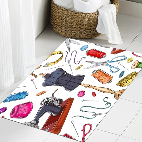 JHAOUNUK Weich Badezimmerteppich 60x90cm,nahtloser Hintergrund mit Skizze der Schneiderausrüstung. Schaufensterp,rutschfest waschbar Badematte Flauschige Badteppich Saugfähig Badvorleger Duschvorleger von JHAOUNUK
