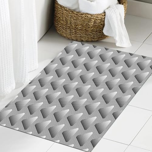 JHAOUNUK Weich Badezimmerteppich 60x90cm,nahtloses abstraktes schwarz-graues Muster mit Dreieck. Raster,rutschfest waschbar Badematte Flauschige Badteppich Saugfähig Badvorleger Duschvorleger JHAOUNUK Weich Badezimmerteppich 60x90cm,nahtloses abstraktes schwarz-graues Muster mit Dreieck. Raster,rutschfest waschbar Badematte Flauschige Badteppich Saugfähig Badvorleger Duschvorleger von JHAOUNUK
