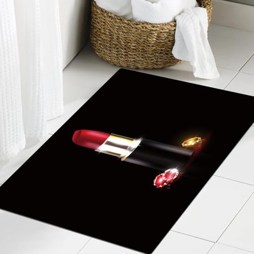 JHAOUNUK Weich Badezimmerteppich 60x90cm,roter Lippenstift in Schwarz und Kristallen,rutschfest waschbar Badematte Flauschige Badteppich Saugfähig Badvorleger Duschvorleger JHAOUNUK Weich Badezimmerteppich 60x90cm,roter Lippenstift in Schwarz und Kristallen,rutschfest waschbar Badematte Flauschige Badteppich Saugfähig Badvorleger Duschvorleger von JHAOUNUK