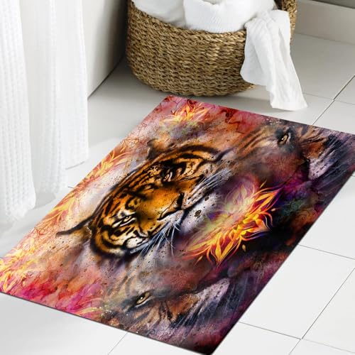 JHAOUNUK Weich Badezimmerteppich 60x90cm,sanftes Porträt Tiger auf ornamentalem Hintergrund. Computer-Collage. F,rutschfest waschbar Badematte Flauschige Badteppich Saugfähig Badvorleger Duschvorleger JHAOUNUK Weich Badezimmerteppich 60x90cm,sanftes Porträt Tiger auf ornamentalem Hintergrund. Computer-Collage. F,rutschfest waschbar Badematte Flauschige Badteppich Saugfähig Badvorleger Duschvorleger von JHAOUNUK