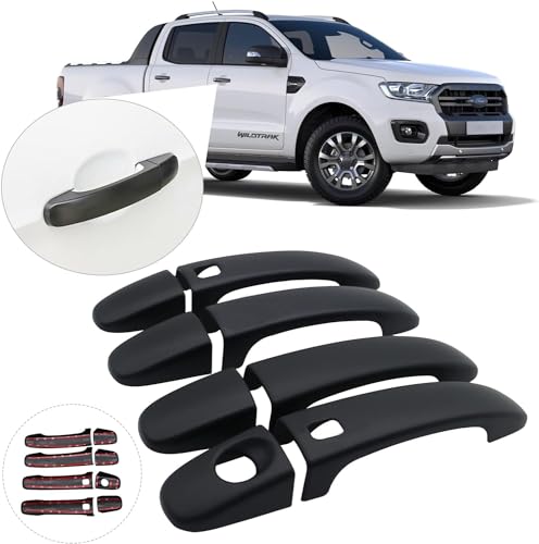 JHCHAN Außentürgriffe Schutzabdeckung für Ford Ranger 2012-2022 T6 T7 T8 Wildtrak Raptor Wildtrak X Platinum Limited Termor XLT XL Pickup, ABS Mattschwarz Türgriff Griffumrandung (Ferngesteuert) von JHCHAN