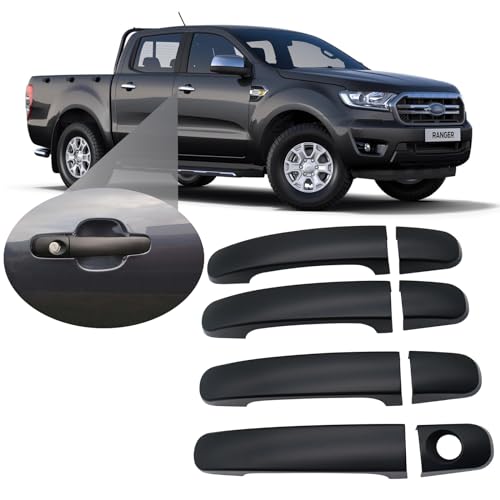 JHCHAN Außentürgriffe Schutzabdeckung für Ford Ranger 2012-2022 T6 T7 T8 Wildtrak Raptor Wildtrak X Platinum Pickup Mk1 Mk2 Mk3, ABS Mattschwarz Türgriff Griffumrandung (Schlüssel) von JHCHAN