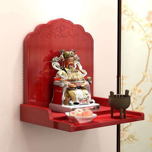 Altartisch füR PersöNlichen Schrein, Chinesischer Altartisch aus Massivholz for Meditation, Wandmontiert Buddha-Statue Ständer, für Gebete, Weissagung, Anbetung(Red,32*25*25cm/12.5*10*10in) von JHDXL