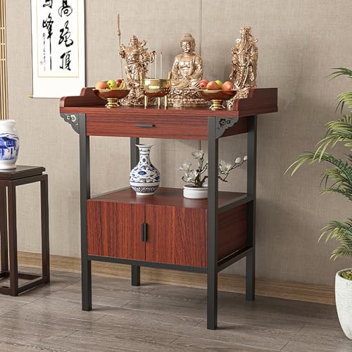 Altartisch füR PersöNlichen Schrein, Chinesischer Opfertisch Mit Schranksockel, mit großer Arbeitsfläche, für Wohnzimmer, Esszimmer, Tee, Heimdekoration(Red Brown,80 * 50cm/31.5 * 20in) von JHDXL