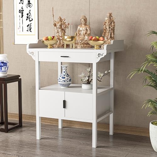 Altartisch füR PersöNlichen Schrein, Chinesischer Opfertisch Mit Schranksockel, mit großer Arbeitsfläche, für Wohnzimmer, Esszimmer, Tee, Heimdekoration(White,120 * 60cm/47.5 * 24in) von JHDXL