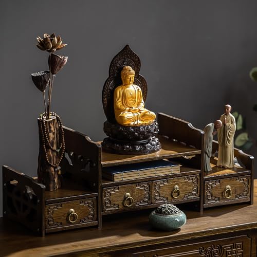JHDXL Altartisch Zur Meditation, 3-Stufiger Altartisch mit Schublade, Dekorativer Reichtumsanzeige Puja-Tisch, zur Entspannung, Wahrsagerei, Anbetung JHDXL Altartisch Zur Meditation, 3-Stufiger Altartisch mit Schublade, Dekorativer Reichtumsanzeige Puja-Tisch, zur Entspannung, Wahrsagerei, Anbetung von JHDXL