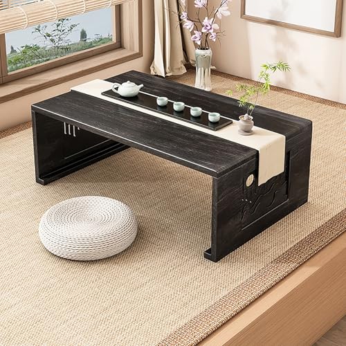 JHDXL Altartisch Zur Meditation, Klappbarer Altartisch, Niedriger Couchtisch für Sitzen Auf Dem Boden, Tatami-Puja-Tisch für Wohnzimmer, Esszimmer, Tee, Heimdekoration(Black,70cm/28in) von JHDXL