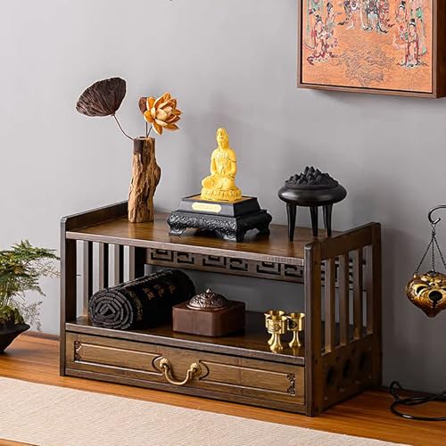 JHDXL Altartisch Zur Meditation, Puja-Tisch Mit Schublade, Chinesischer buddhistischer Altar, zur Entspannung, Wahrsagerei, Anbetung, buddhistischer Wicca-Schrein, Heimdekoration(Walnut,42cm/16.5in) von JHDXL