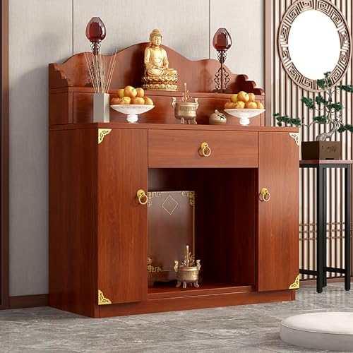 JHDXL Altartisch mit Schublade & Regal, Holzschrein Buddha Altar Meditationstisch, Puja-Tisch Orientalischer Schrank, für Gebete, Weissagung, Anbetung(Brown,108cm/42.5in) von JHDXL