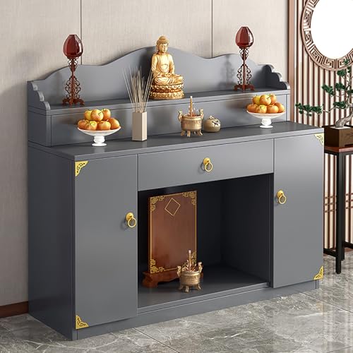 JHDXL Altartisch mit Schublade & Regal, Holzschrein Buddha Altar Meditationstisch, Puja-Tisch Orientalischer Schrank, für Gebete, Weissagung, Anbetung(Gray,88cm/34.5in) von JHDXL